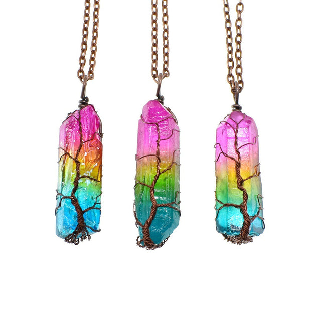 Hot Selling Stone Crystal Pillar Tree Necklace