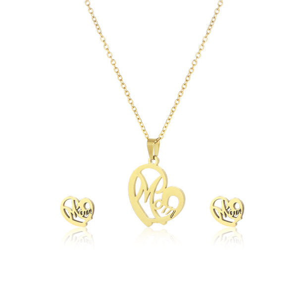 Heart Mom Necklace & Earring Set Fashion Jewelry