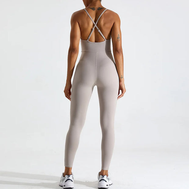 Sleeveless Yoga Jumpsuit: Elastic Fitness Suit