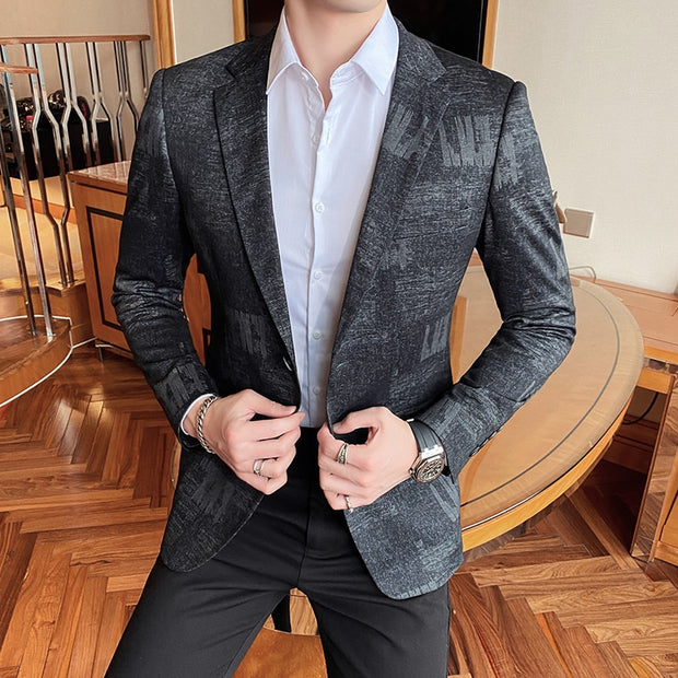 High Quality Blazer Jacket Men Fashion Print Casual Slim Blazer Suit Jacket 2020 Spring Male Business Prom Wedding Costume Homme