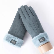 Women Touch Screen Suede Glove Winter Double Layer Furry fashionable Mittens - FIVE TIGERS 