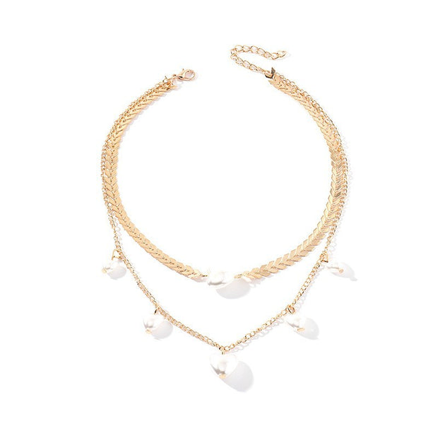 European And American Fashion Popular Versatile Pearl Love Double Clavicle Chain