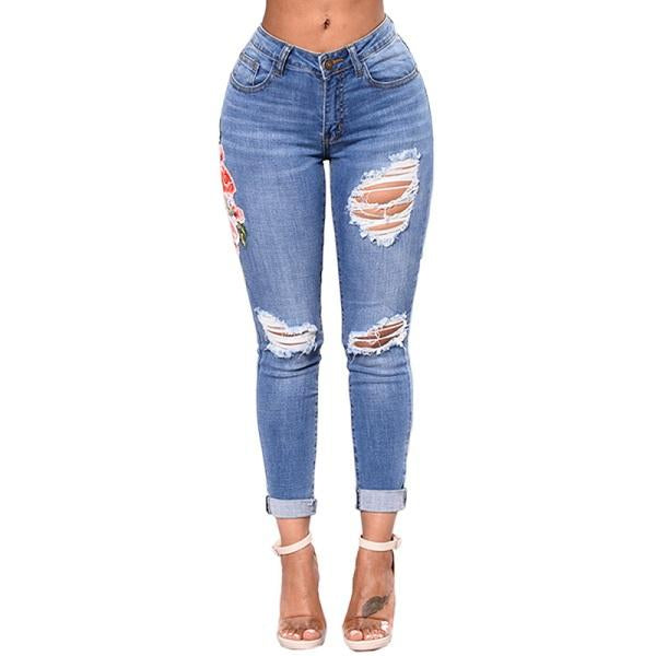 Chic Women's Ripped Jeans: Pencil Pants, Denim Style