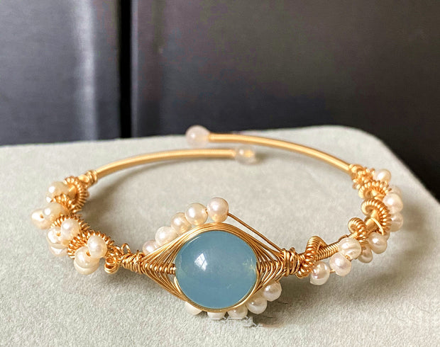 14K Gold Wrapped Handmade Bracelet Hailan Baohai Sapphire