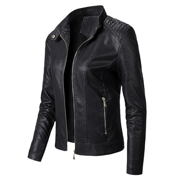 New women's PU leather jackets plus velvet fashionable.