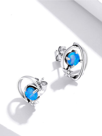 Sterling Silver Hollow Blue Opo Earrings