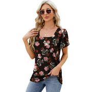 Square neck print top Bohemian style with petal sleeves.