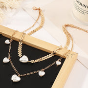 European And American Fashion Popular Versatile Pearl Love Double Clavicle Chain