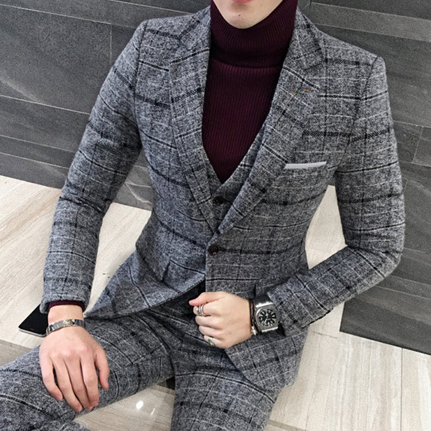 Thick Slim Fit Plaid Suits For Men’s