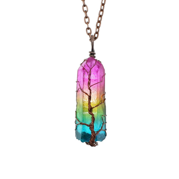 Hot Selling Stone Crystal Pillar Tree Necklace