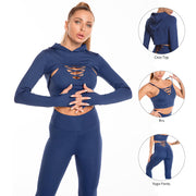3pc Sports Set: Hooded Top Camisole Butt Lifting Leggings