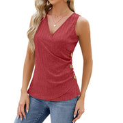 V-neck tank top with button detail solid summer style