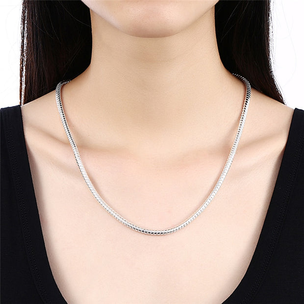 925 Sterling Silver 3mm Snake Chain Necklace For Woman