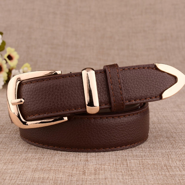 Women Genuine Leather Belts High Quality Gold Buckle