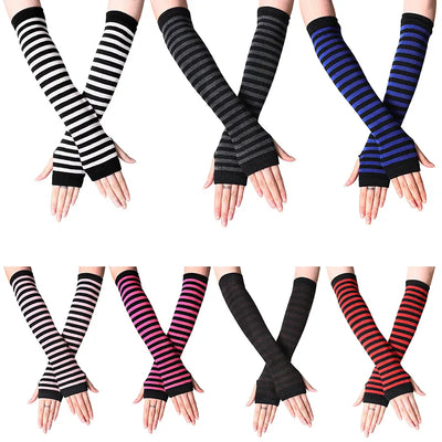 Striped Knit Elbow Gloves Stylish & Warm Perfect for Parties & Gifts
