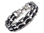 AOMU Men Stainless Steel Link Chain Bracelets & Bangles Men's Cuff  Wristband Biker Motorcycle Black Silicone Bracelet