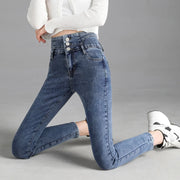 Vintage Stretch Skinny Jeans Women's Button Pencil Pants