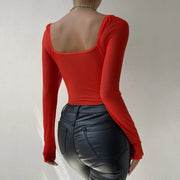 Women’s Bodysuit Black Red Long Sleeve