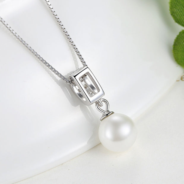 925 Sterling Silver Simulated Pearl Pendant Necklace