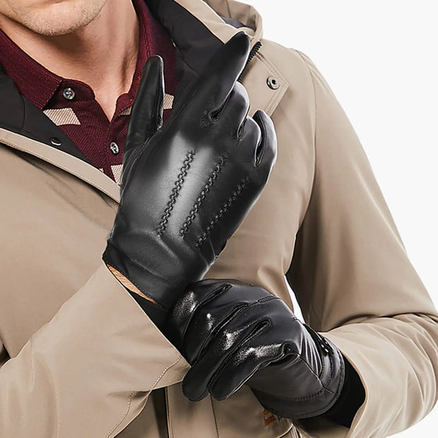 Men's Winter Sheepskin Gloves Warm Touchscreen Sporty