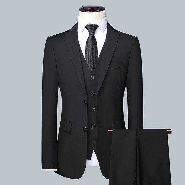 "Elegant 3-Piece Business Suit: Blazer, Waistcoat, Trousers"