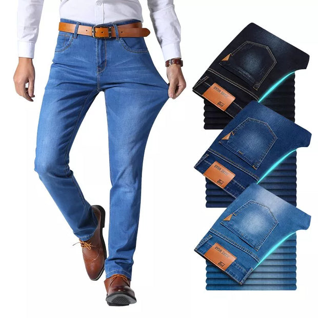 Men Brand Jeans Business Casual Stretch Slim Denim Pants