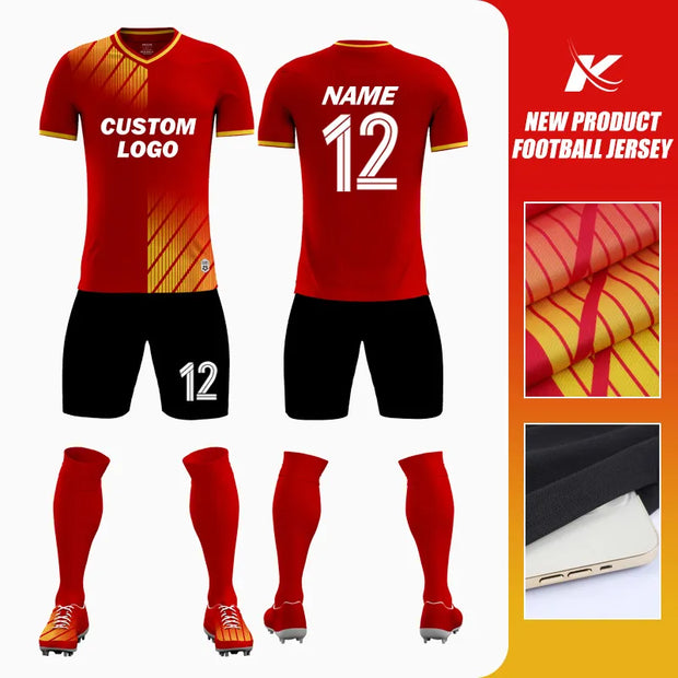 "Custom Red & White Soccer Uniforms"