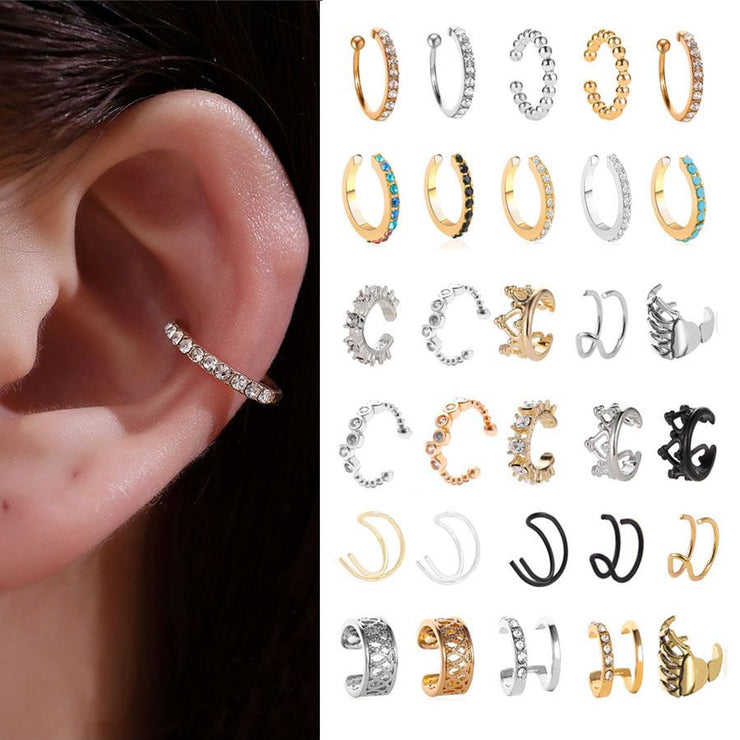 Korean Crystal Clip Earrings For Women