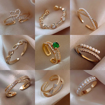 LATS Luxury Gold Color Pearl Zircon Rings for Woman