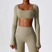 Long Sleeve Crop Tops: Solid Colors for Fitness
