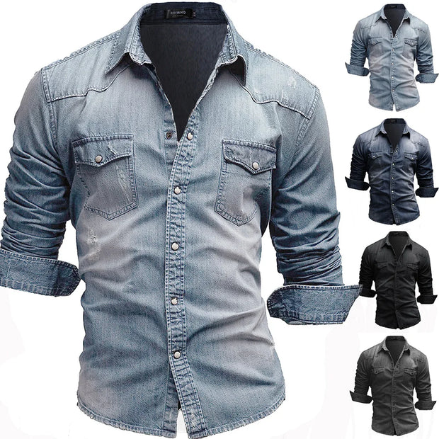 Men's Slim Fit Denim Shirt stylish cowboy jeans shirts