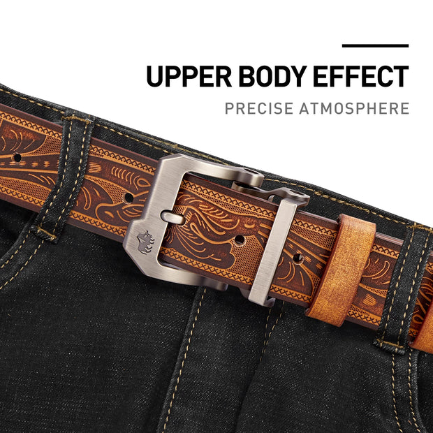 2024 No-buckle Two-Layer Embossed Cowhide Belt