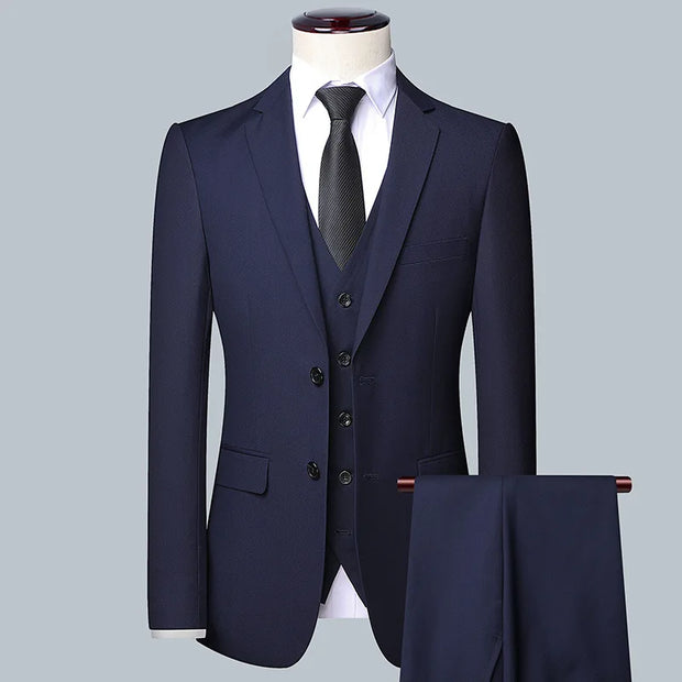 "Elegant 3-Piece Business Suit: Blazer, Waistcoat, Trousers"