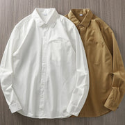 Five Tigers men's long-sleeved shirt: Cotton, spring & autumn, solid white, vintage style.