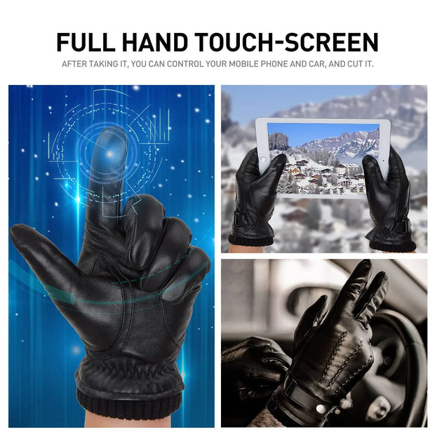 Genuine Leather Sheepskin Gloves Warm Touchscreen Versatile