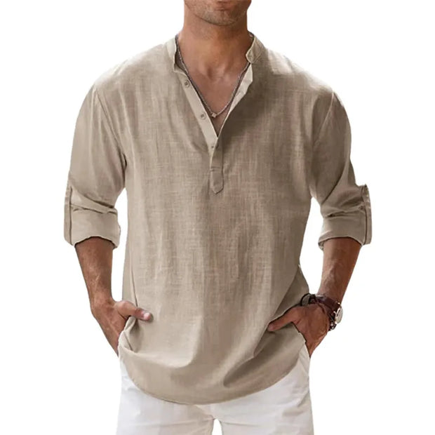"Cotton-linen men's shirts: Lightweight, long sleeve, versatile styles."