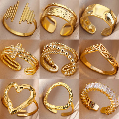 Stainless Steel Rings for Women Aesthetic Sunflower Gold Plated