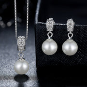 925 Sterling Silver Simulated Pearl Pendant Necklace