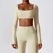 Long Sleeve Crop Tops: Solid Colors for Fitness