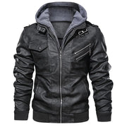 Men's Military Style Hooded PU Leather Jacket