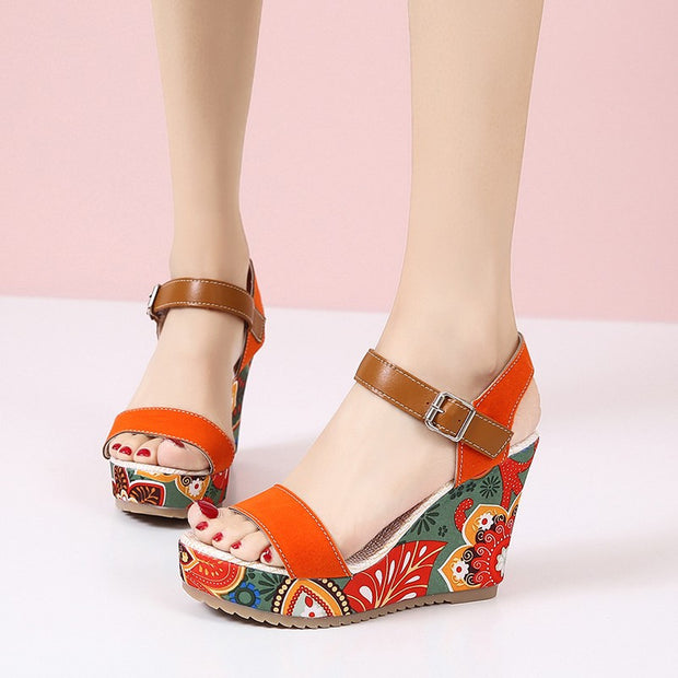Floral Embroidered Wedge Sandals Summer Chic