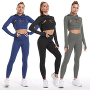 3pc Sports Set: Hooded Top Camisole Butt Lifting Leggings