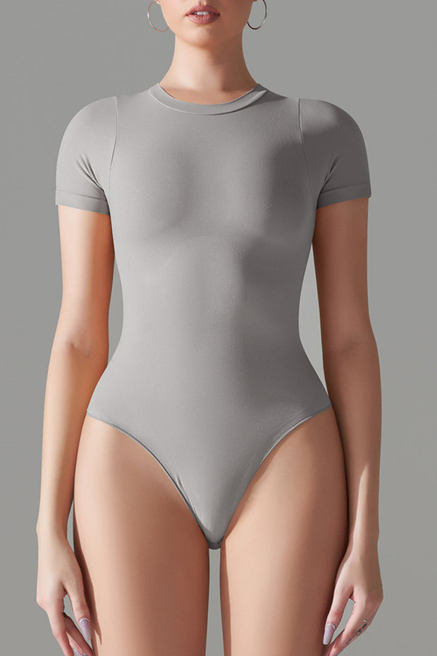 Round Neck Short Sleeve Active Bodysuit