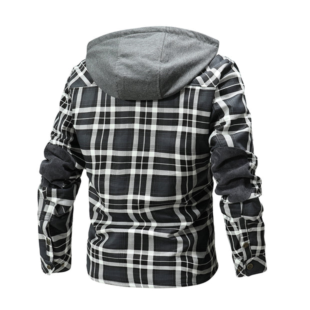 Men Warm Fleece Lining Hooded Jackets Snap Button