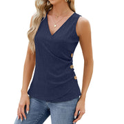 V-neck tank top with button detail solid summer style
