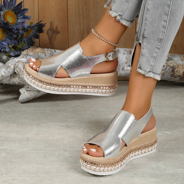 Shiny Fish Mouth Sandals: Fashion Wedges