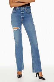 Distressed Straight Jeans with Pockets