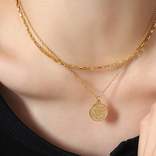 Coin Titanium Steel Double-Layered Necklace