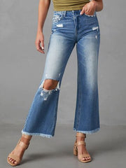 Distressed Raw Hem Jeans with Pockets