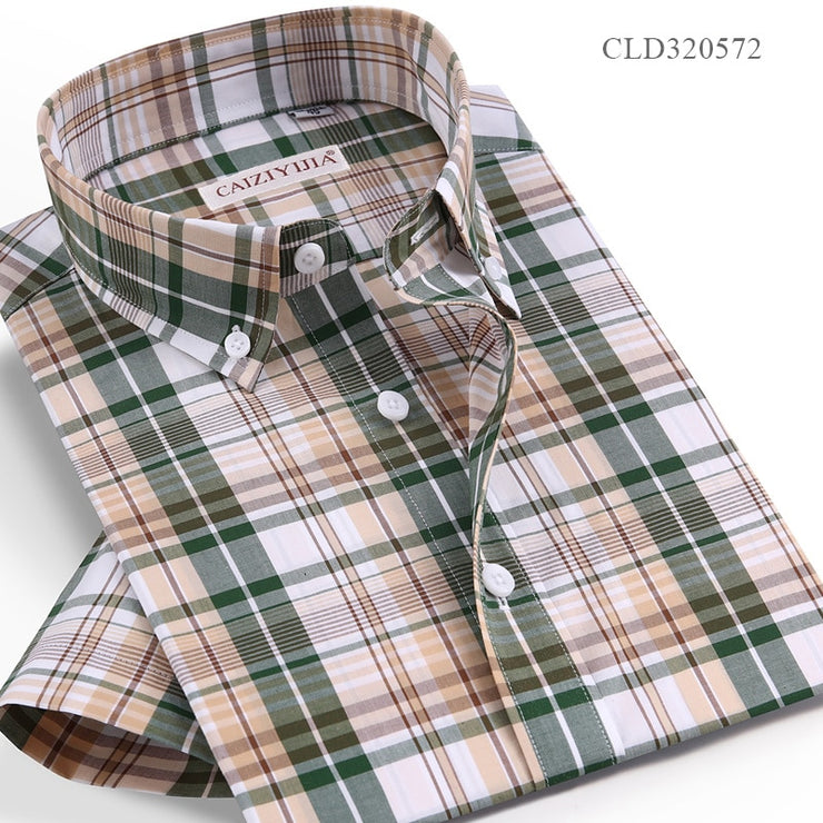 Checkered Mens Casual Shirts 100% Cotton Short Sleeve Summer Cool Plaid Shirts for Men Slim Fit Male Tops pocketless  Quality